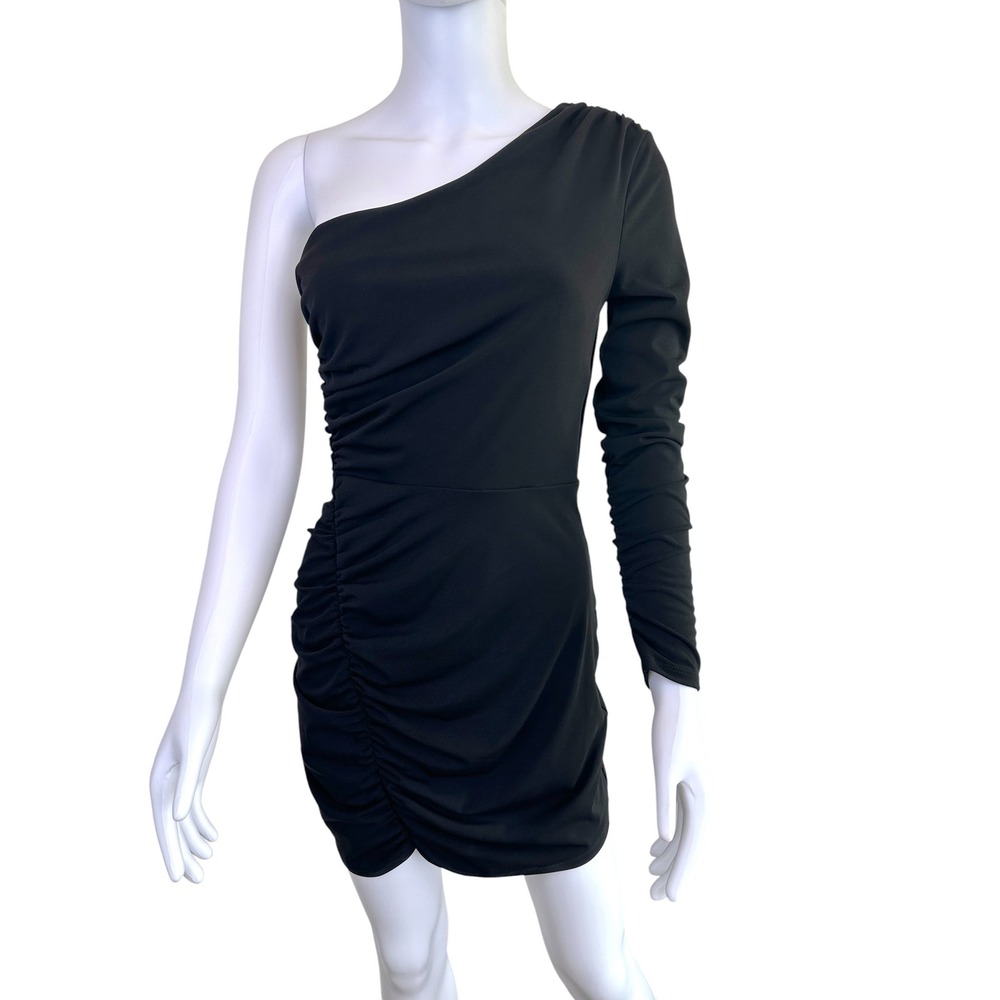 Cinq à Sept Alora One Shoulder Ruched Bodycon Dress Black Womens Size 6